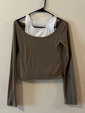 lewkin olive long sleeve white tank layered set